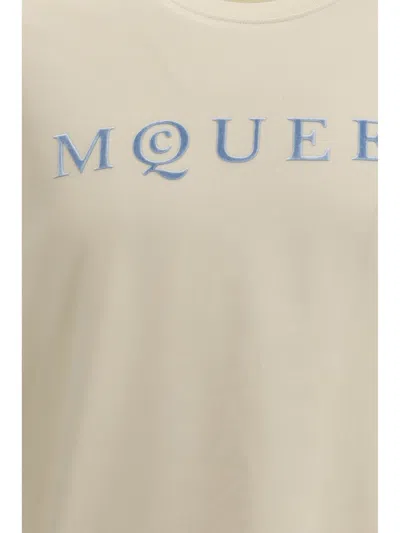 Alexander Mcqueen Men Cotton T-shirt With A Flocked Logo Printed In Neutral