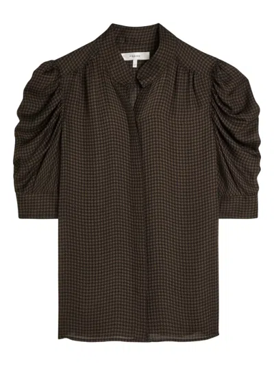 Frame The Houndstooth Gillian Silk Button-up Shirt In Brown