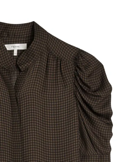 Frame The Houndstooth Gillian Silk Button-up Shirt In Brown