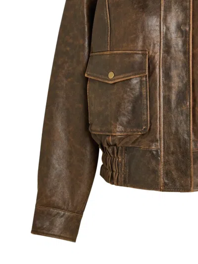 Reformation Daphne Panelled Leather Jacket In Brown