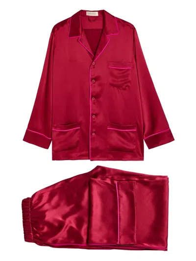 Olivia Von Halle Yves Silk-satin Pajama Set In Burgundy