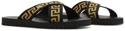 Versace Greca-motif Crossover-strap Sandals In Black