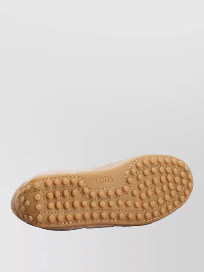 Tod's Suede Leather Sneakers Round Toe Rubber Sole In Neutral