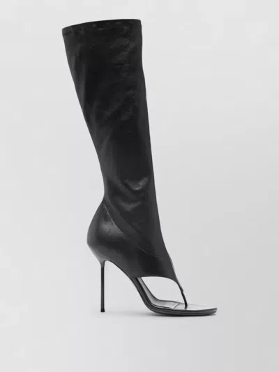 Paris Texas Lidia Knee High Thong Open Toe Boots In Black