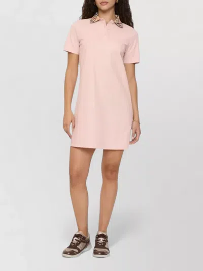 Burberry Cotton Dress Check Collar Embroidered Design In Pink