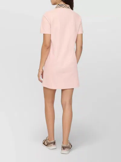 Burberry Cotton Dress Check Collar Embroidered Design In Pink