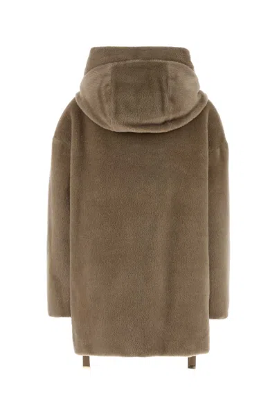 Max Mara Dove Grey Alpaca Blend Reversible Olivia Down Jacket In Brown