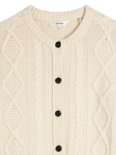 Frame Cable-knit Buttoned Sweater In Neutral