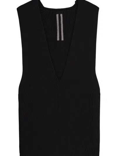 Rick Owens V-neck Ribbed Vest In Black