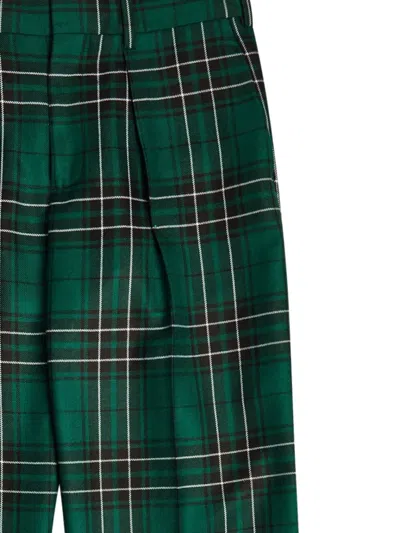 Jw Anderson Plaid Pleated Straight Leg Wool Trousers In Green