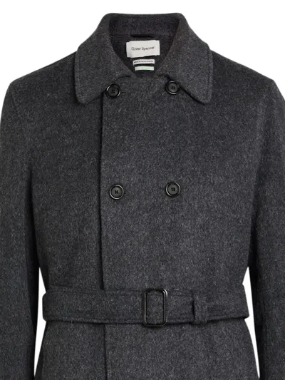 Oliver Spencer Double-breasted Belted Wool-blend Coat In Gray