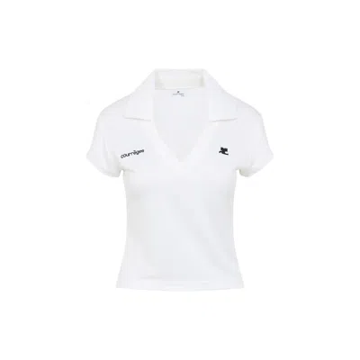 Courrèges Cropped Polo Shirt Collar Short Sleeves V Neck In Animal Print