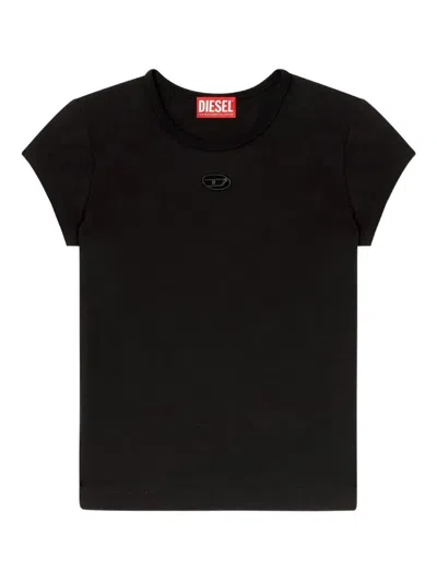 Diesel Women Black T-shirt With Logo On The Front And Ribbed Design In Cotton Woman