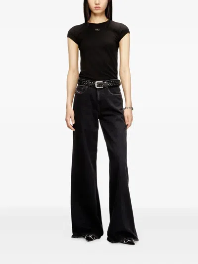 Diesel Women Black T-shirt With Logo On The Front And Ribbed Design In Cotton Woman