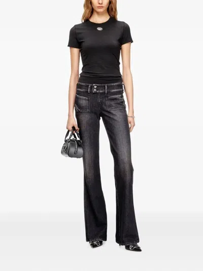 Diesel Slim-fit Stretch Cotton T-shirt With Metallic Oval D Logo In Brown