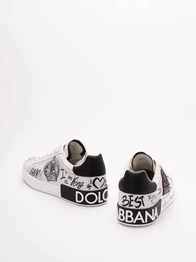 Dolce & Gabbana White Low Top Sneakers With Logo Patch On The Tongue And All-over Print In Leather Man In White