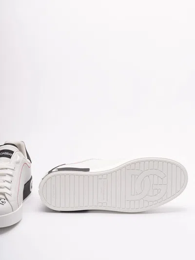 Dolce & Gabbana White Low Top Sneakers With Logo Patch On The Tongue And All-over Print In Leather Man In White