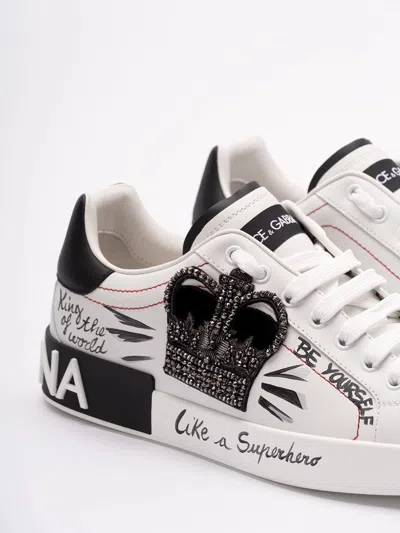 Dolce & Gabbana White Low Top Sneakers With Logo Patch On The Tongue And All-over Print In Leather Man In White