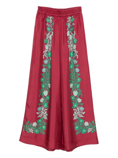 La Doublej Palazzo Printed Silk Wide-leg Pants In Red
