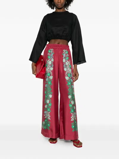 La Doublej Palazzo Printed Silk Wide-leg Pants In Red