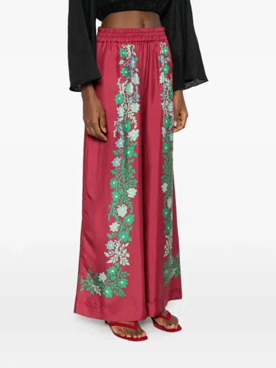 La Doublej Palazzo Printed Silk Wide-leg Pants In Red
