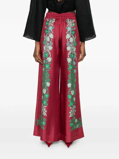 La Doublej Palazzo Printed Silk Wide-leg Pants In Red