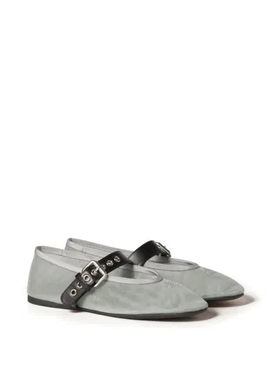 Miu Miu Mesh Fabric Ballerinas In Gray
