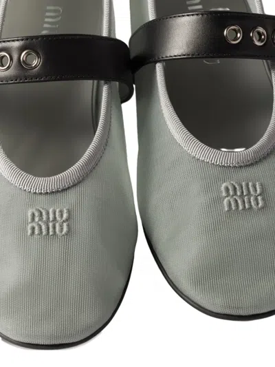 Miu Miu Mesh Fabric Ballerinas In Gray
