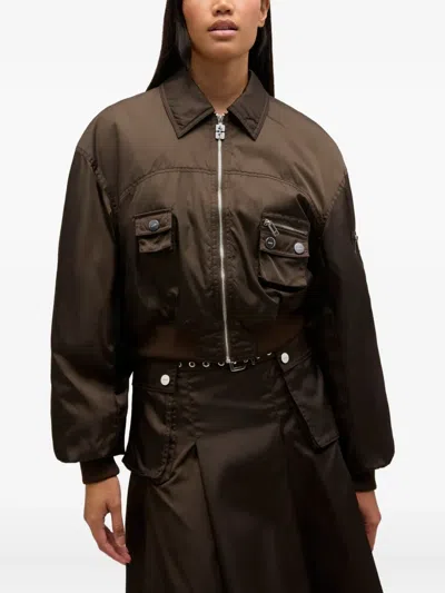 Ganni Duchesse Nylon Bomber Jacket In Brown