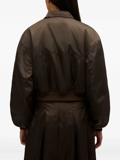 Ganni Duchesse Nylon Bomber Jacket In Brown