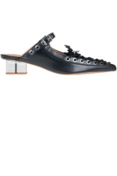 Ganni Block Heel Eyelet Detailing Ballerina Shoes In Black