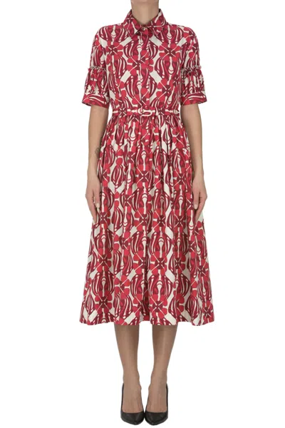 La Doublej Libertine Printed Cotton Shirt Dress In Red