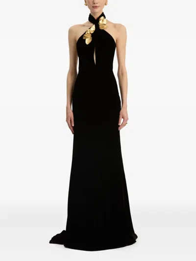 Oscar De La Renta Leaf-embellishment Velvet Gown In Black
