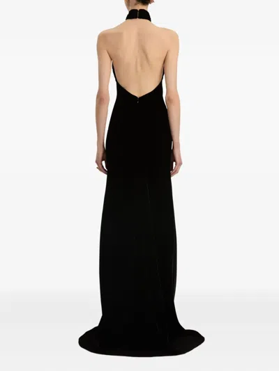 Oscar De La Renta Leaf-embellishment Velvet Gown In Black