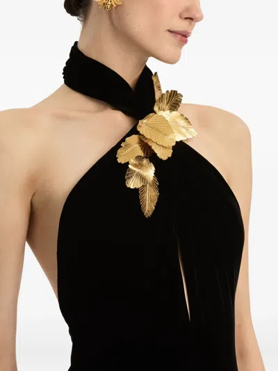 Oscar De La Renta Leaf-embellishment Velvet Gown In Black