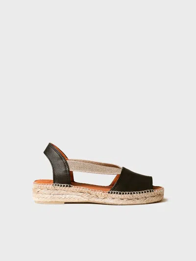 Toni Pons Flat Leather Sandal With Elastics In Black
