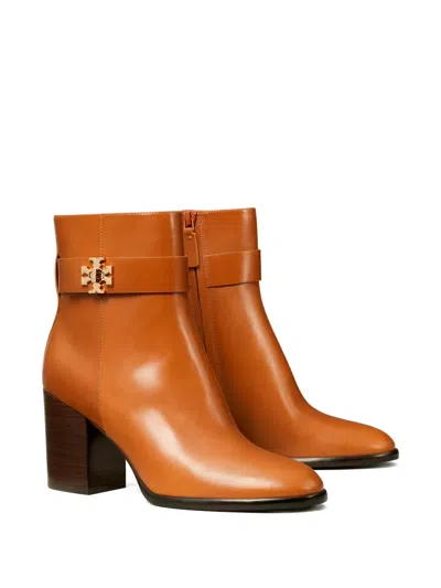 Tory Burch Turnlock Leather Ankle Boots In Brown