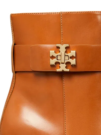 Tory Burch Turnlock Leather Ankle Boots In Brown