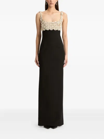 Oscar De La Renta Sleeveless Mother Of Pearl Embroidered Bustier Gown In Metallic