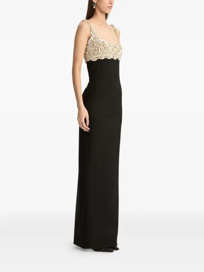 Oscar De La Renta Sleeveless Mother Of Pearl Embroidered Bustier Gown In Metallic