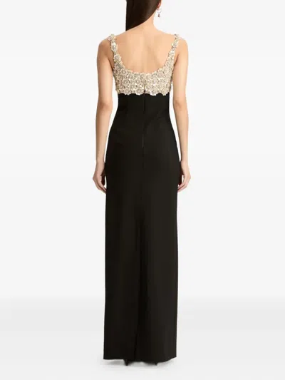 Oscar De La Renta Sleeveless Mother Of Pearl Embroidered Bustier Gown In Metallic