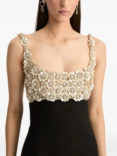 Oscar De La Renta Sleeveless Mother Of Pearl Embroidered Bustier Gown In Metallic