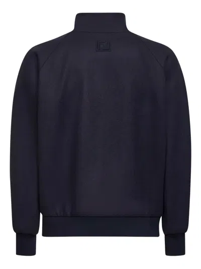 Fendi Embossed Patch Zip Jacket In Blue