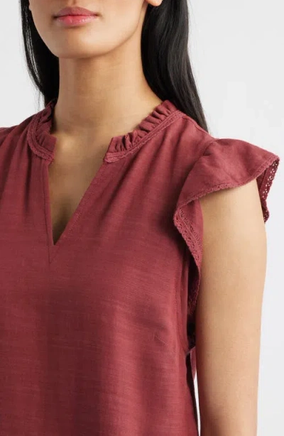 Wit & Wisdom Flutter Sleeve Top In Brown