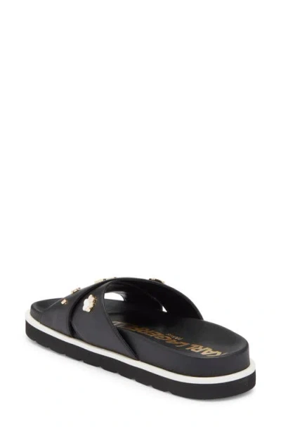 Karl Lagerfeld Paris Embellished Crossover Strap Sandal In Black