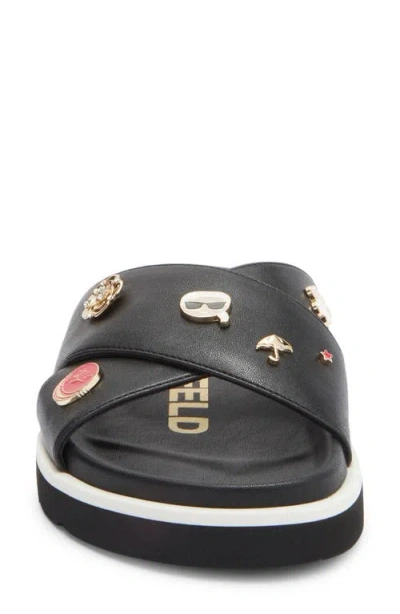 Karl Lagerfeld Paris Embellished Crossover Strap Sandal In Black