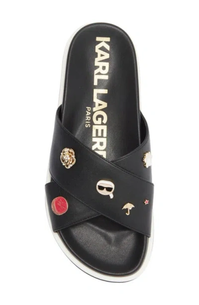 Karl Lagerfeld Paris Embellished Crossover Strap Sandal In Black