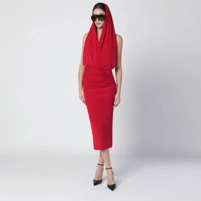 The Andamane Annie Hooded Midi Dress Open Back In Red