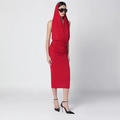 The Andamane Annie Hooded Midi Dress Open Back In Red