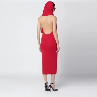 The Andamane Annie Hooded Midi Dress Open Back In Red